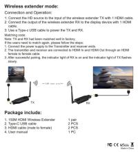 PCPRO HDWE07 150M WIRELESS KABLOSUZ HDMI EXTENDER KABLOSUZ  HDMI GORÜNTÜ AKTARICI